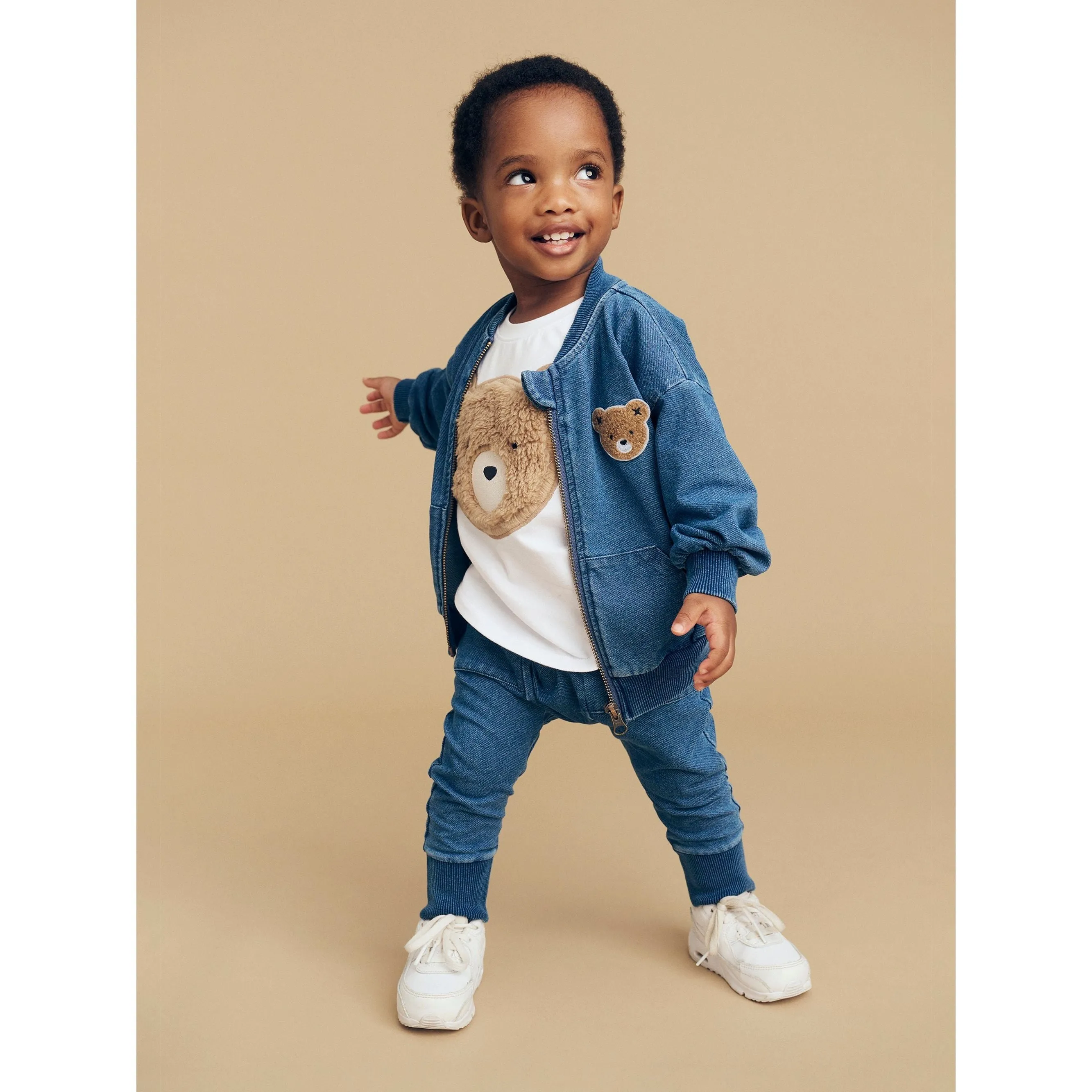 Hux Bear Knit Denim Bomber Jacket