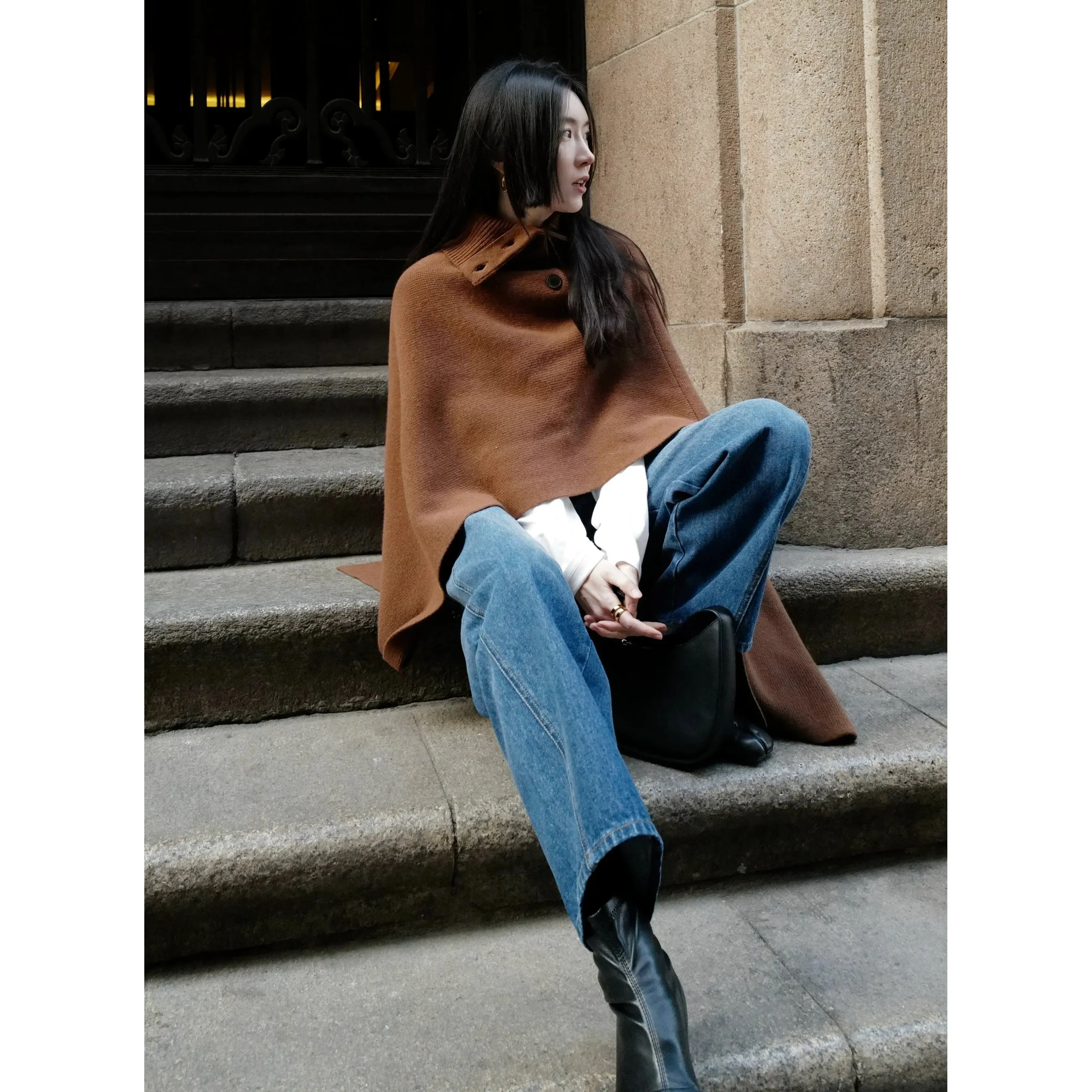 Italian Cashwool Knitted Poncho