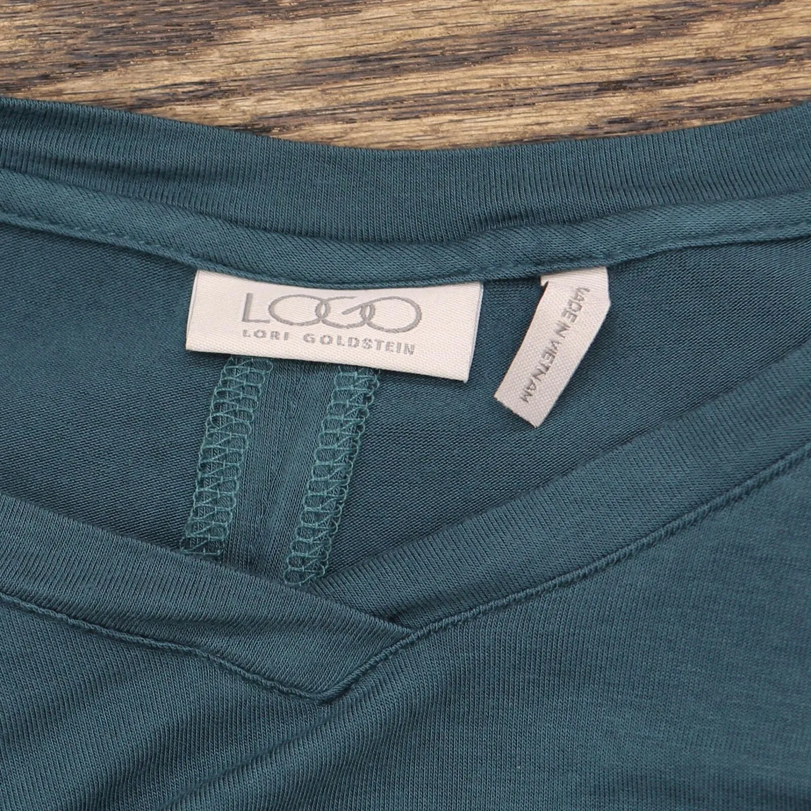Logo by Lori Goldstein Knit Long Sleeve Colorblock Shirt Top Blue Green XS