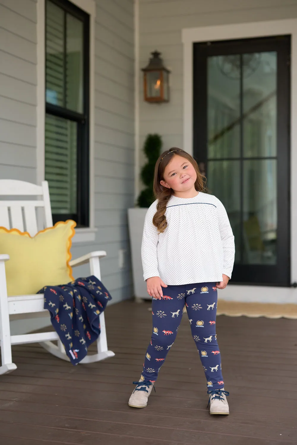 Long Sleeve Dowell Day Top - Palmetto Pearl with Nantucket Navy Micro Dot