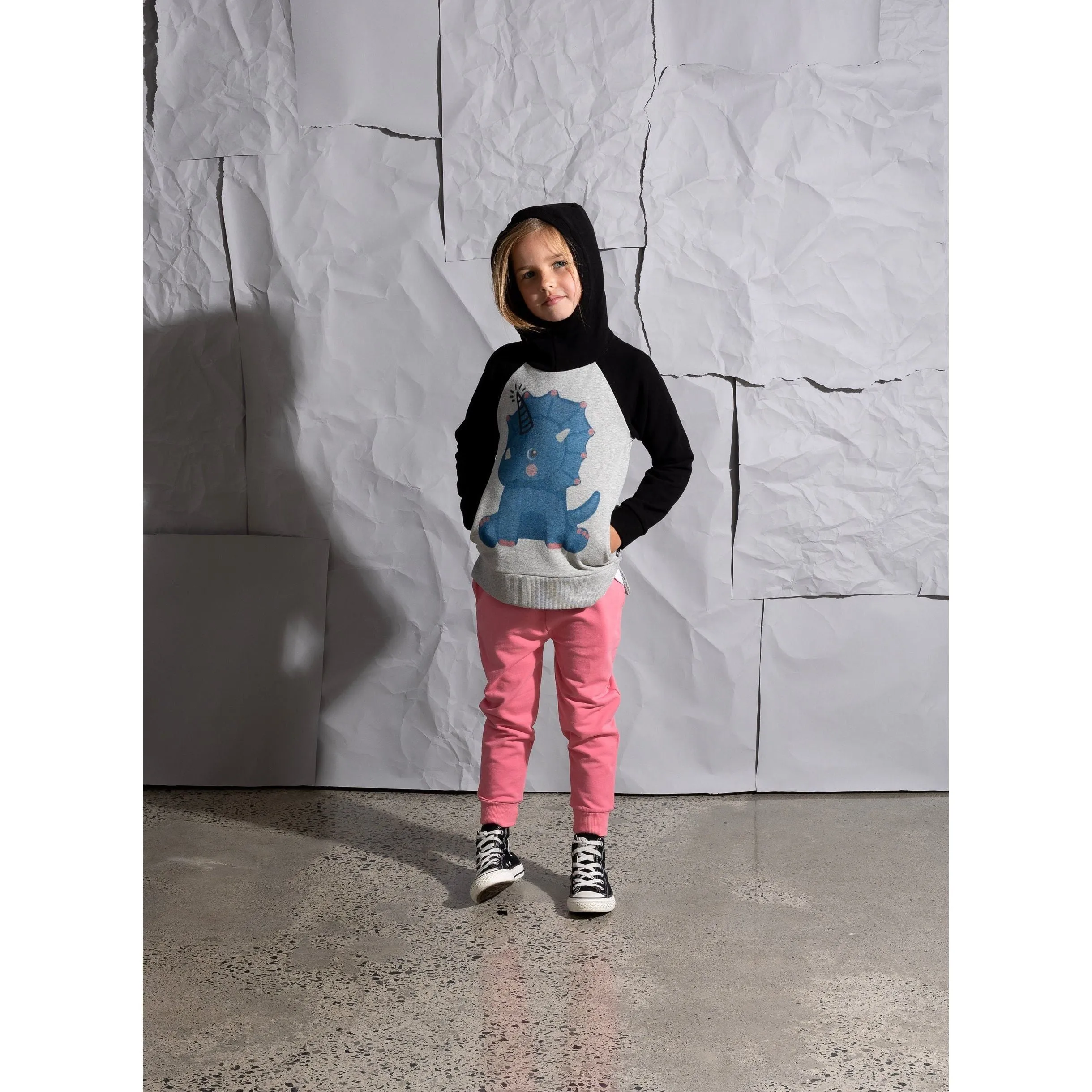 Magical Dino Furry Hood - Grey Marle/Black