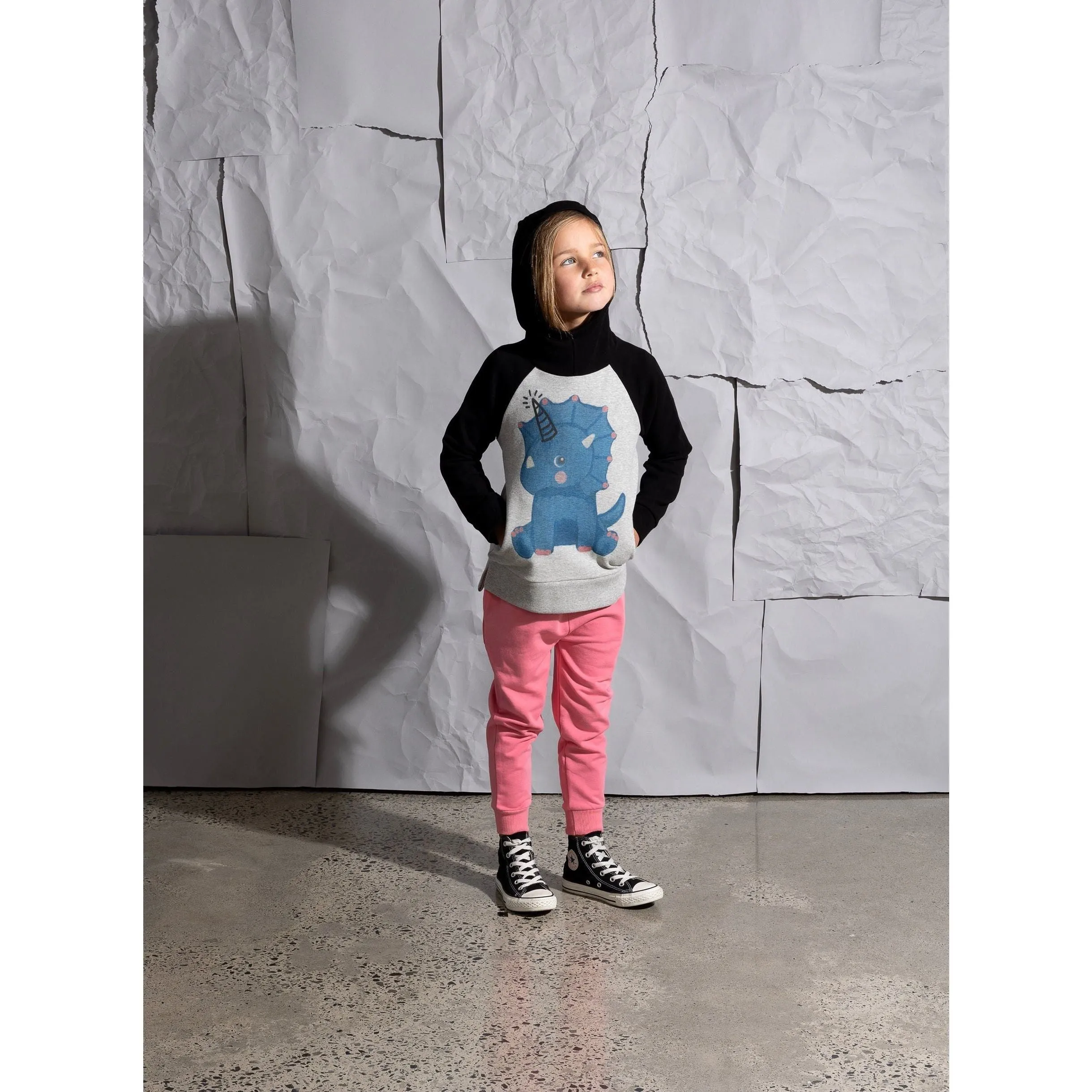 Magical Dino Furry Hood - Grey Marle/Black
