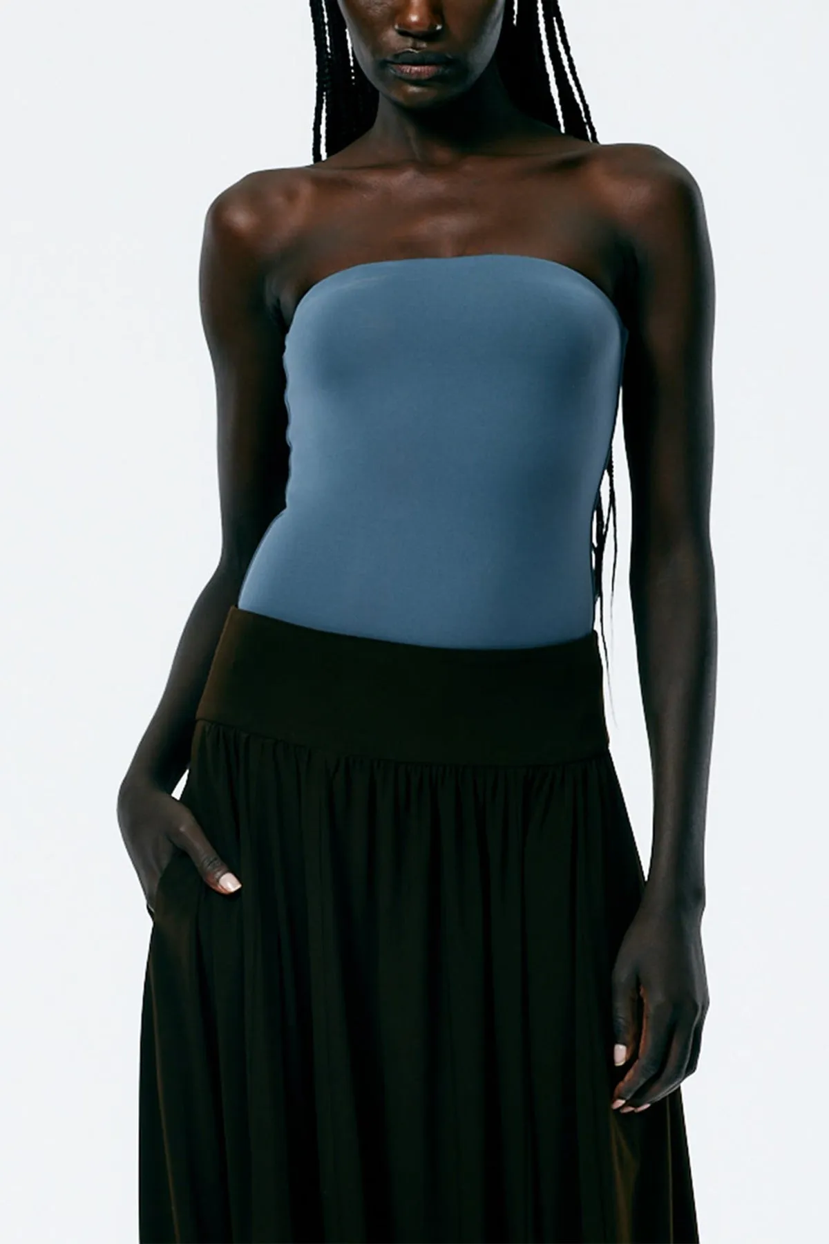 Nitro Jersey Strapless Bodysuit in Blue Grey