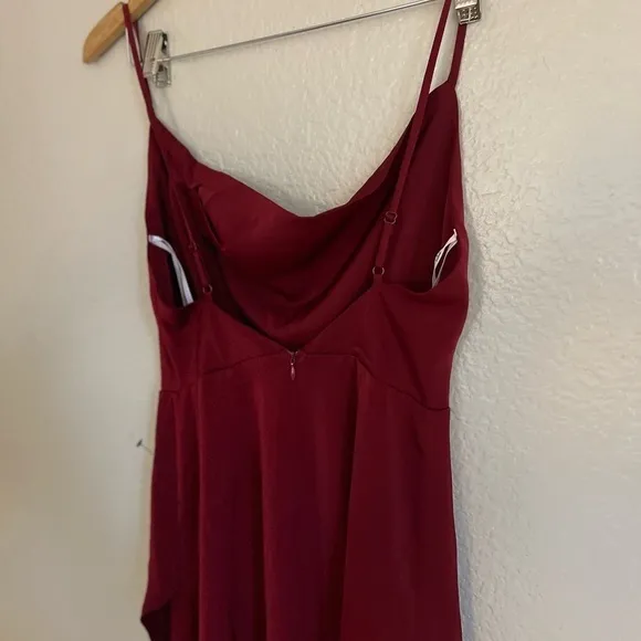 NWOT Unforgettable Love Wine Red Satin Cowl Neck Faux-Wrap Maxi Dress