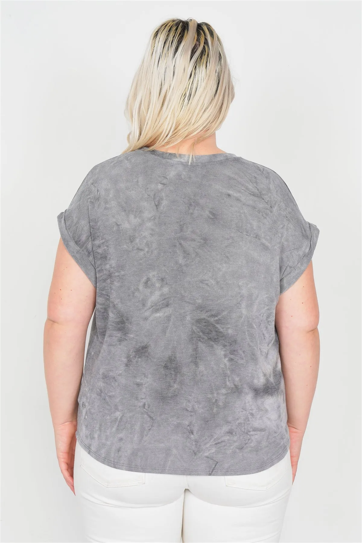 Plus Size Grey Sleeveless Basic U-shape Hem Top
