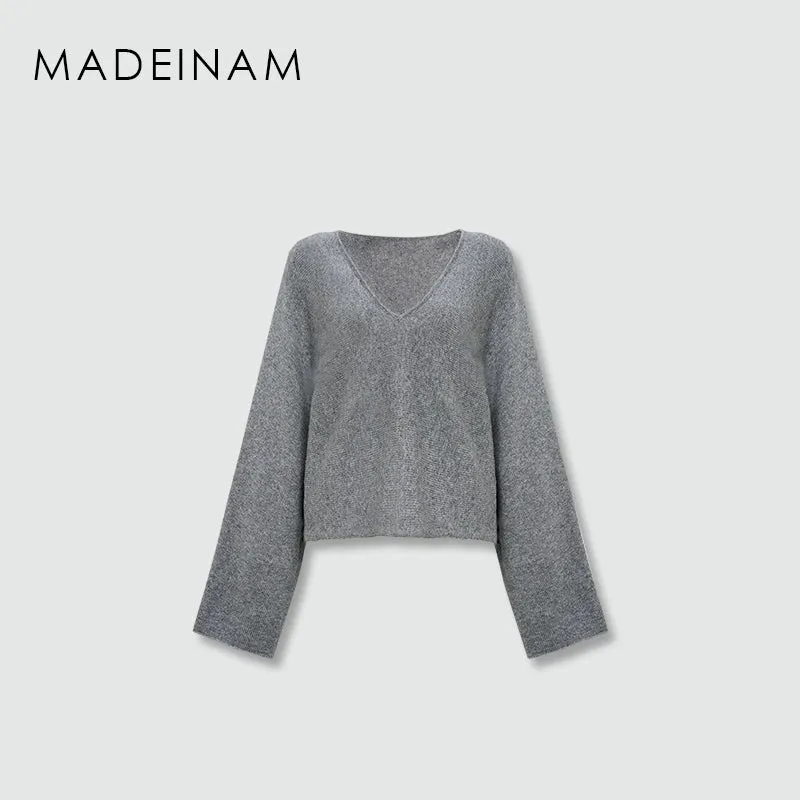 Red Cashmere Wool V-Neck Sweater
