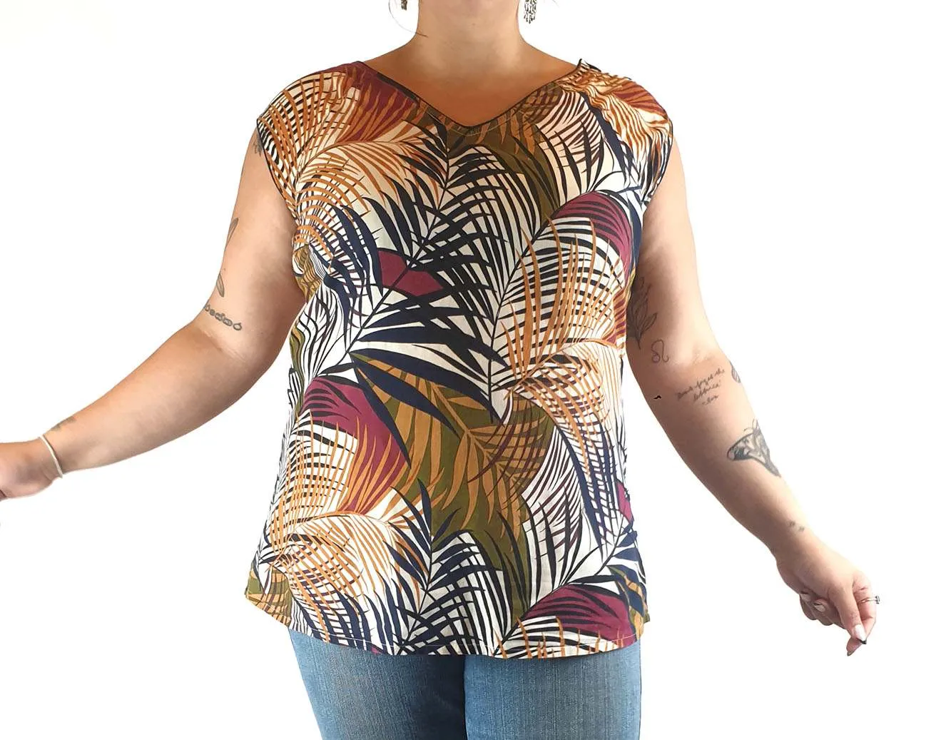 Rhada Rani autumnal tone fern print sleeveless top size 16