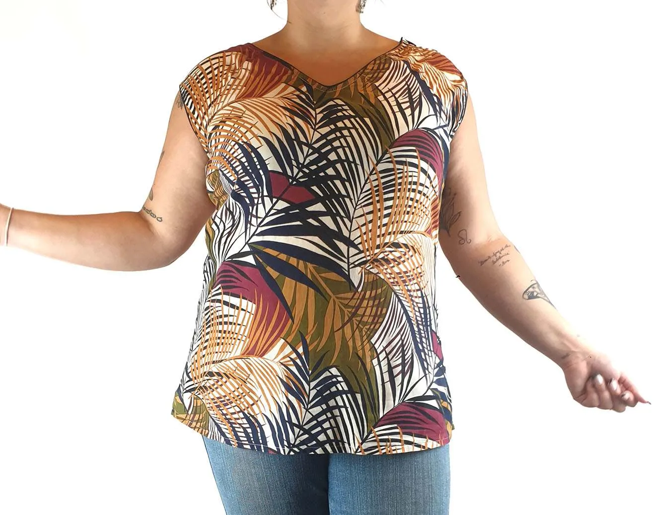 Rhada Rani autumnal tone fern print sleeveless top size 16