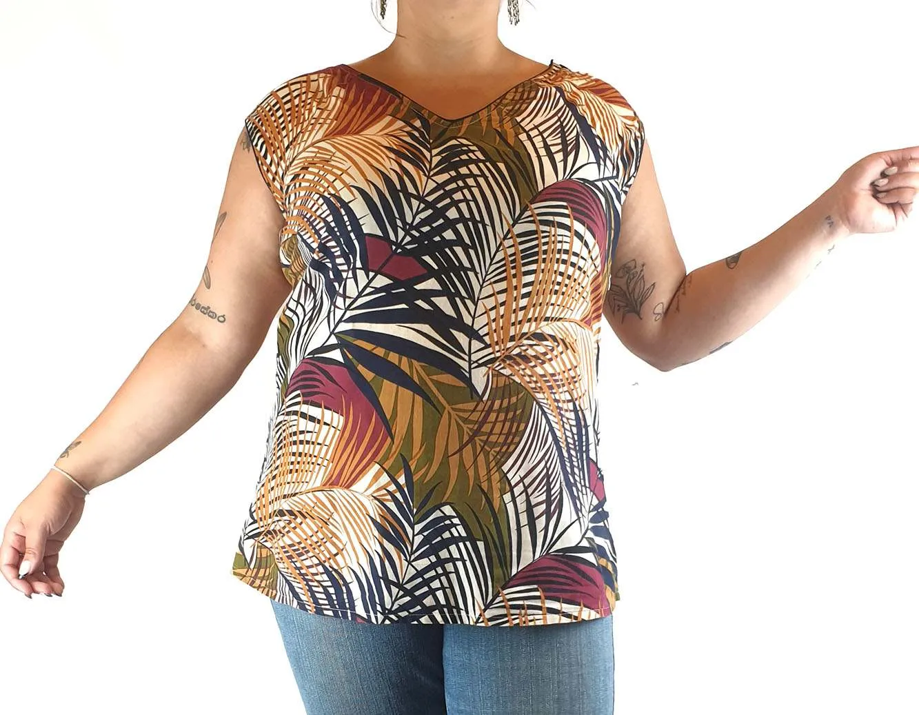 Rhada Rani autumnal tone fern print sleeveless top size 16