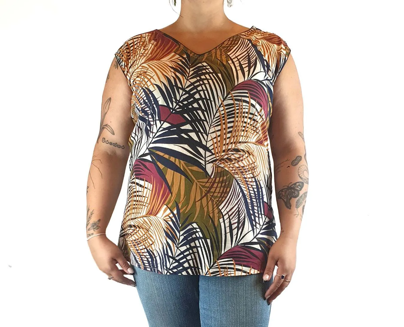 Rhada Rani autumnal tone fern print sleeveless top size 16