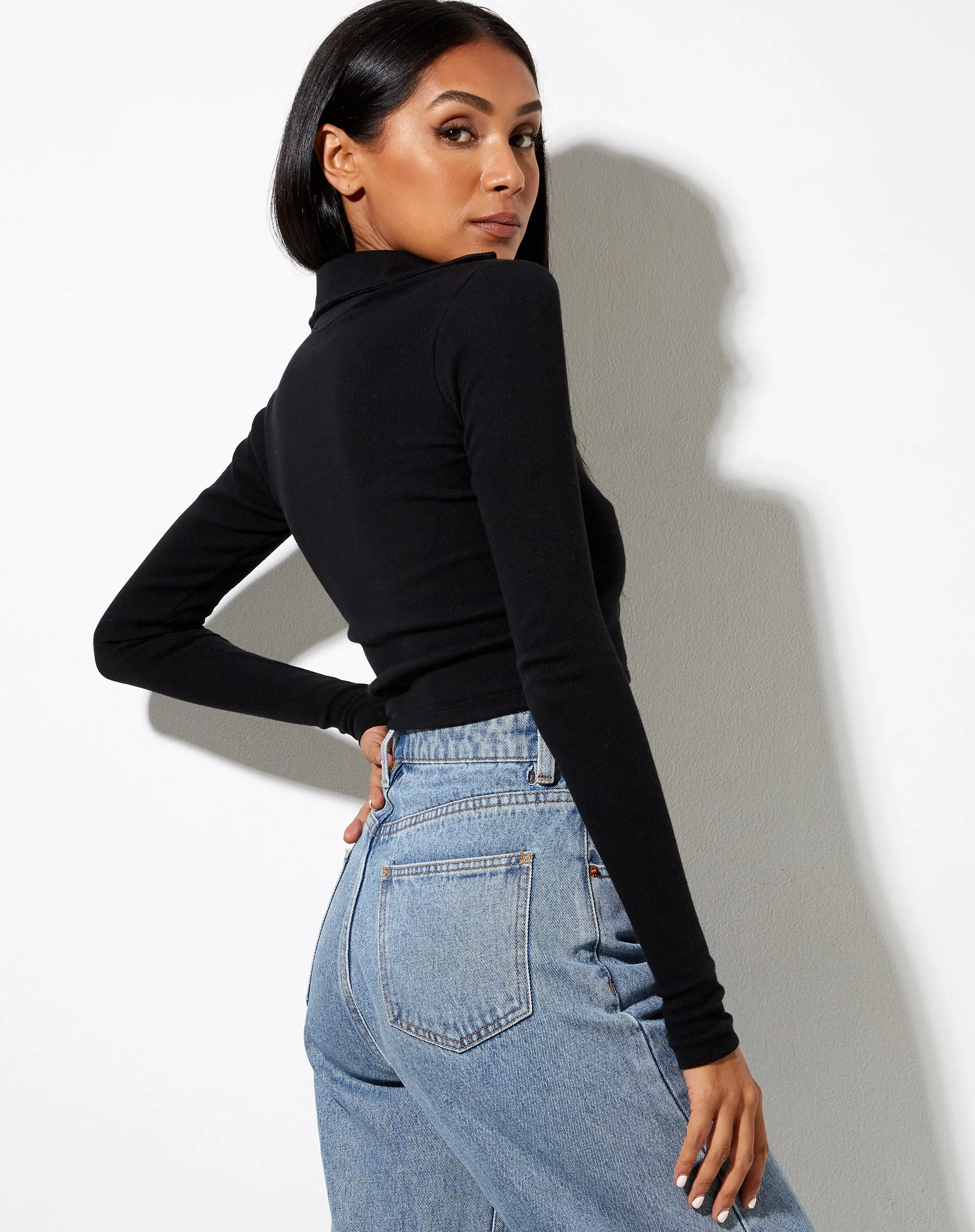 Ryals Long Sleeve Top in Rib Black