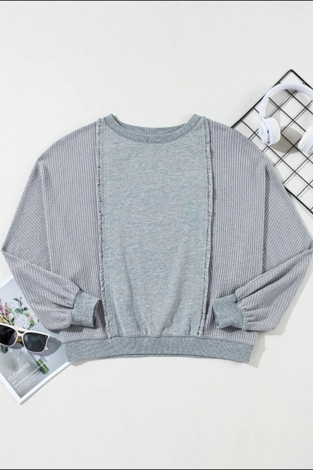 Sarah Raw Hem Round Neck Long Sleeve Sweatshirt