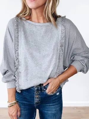Sarah Raw Hem Round Neck Long Sleeve Sweatshirt