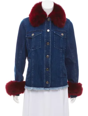 TANYA TAYLOR FUR TRIM DENIM JACKET