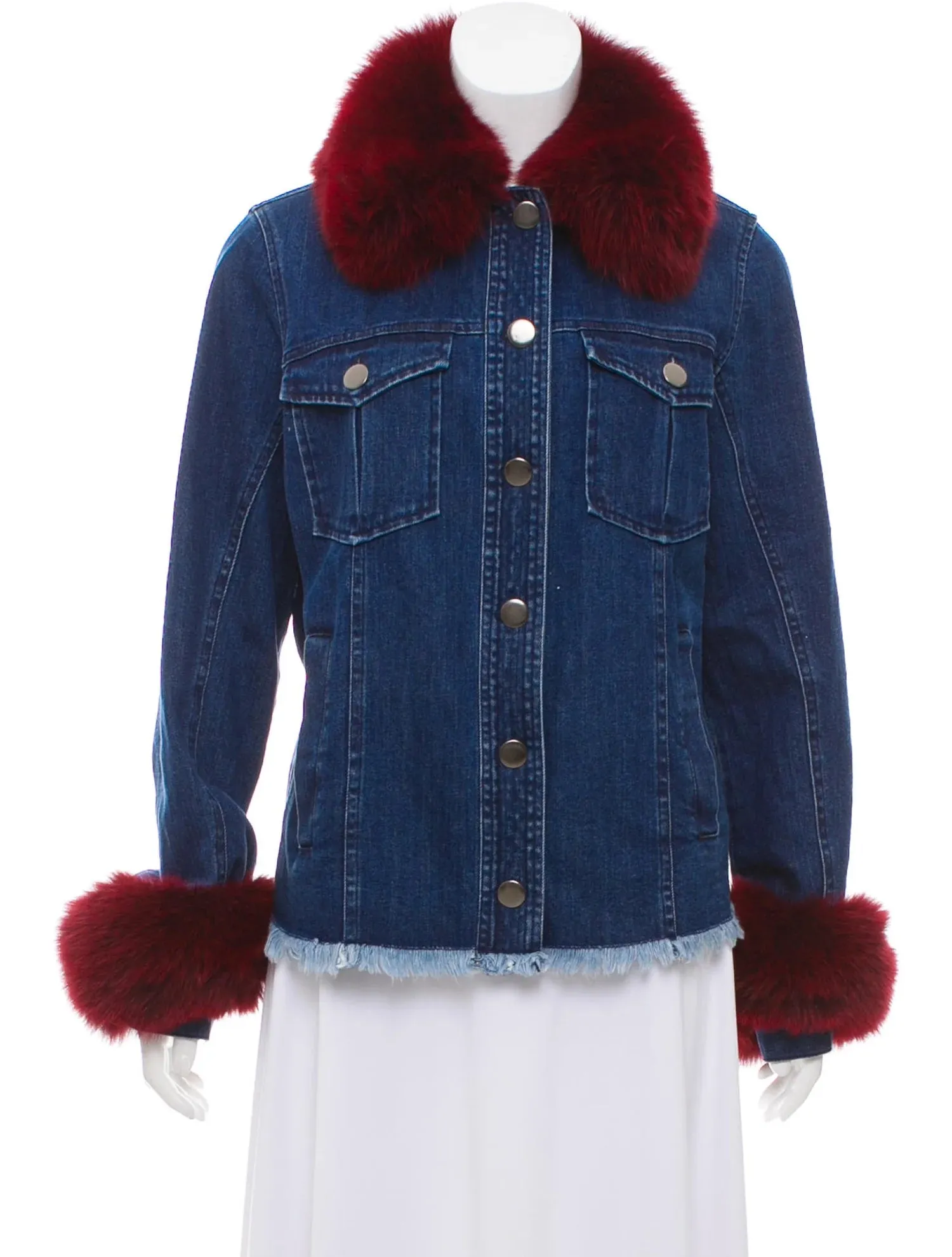 TANYA TAYLOR FUR TRIM DENIM JACKET
