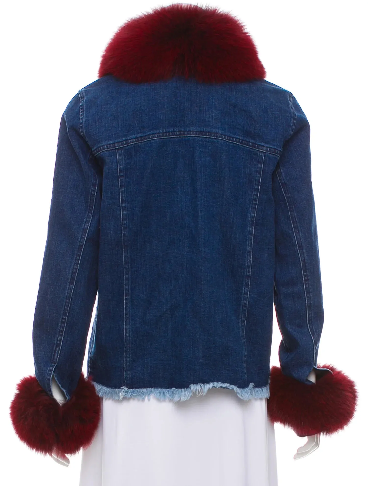 TANYA TAYLOR FUR TRIM DENIM JACKET