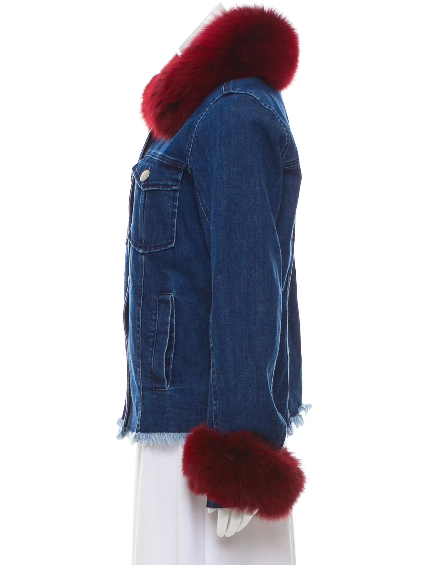 TANYA TAYLOR FUR TRIM DENIM JACKET