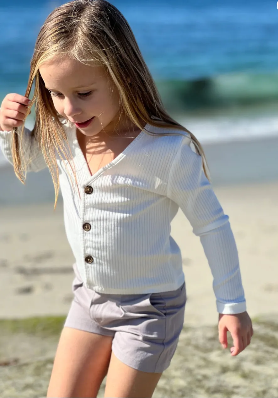 Vignette Girls Aniyah Rib Cardigan in Cream: Size 3-10