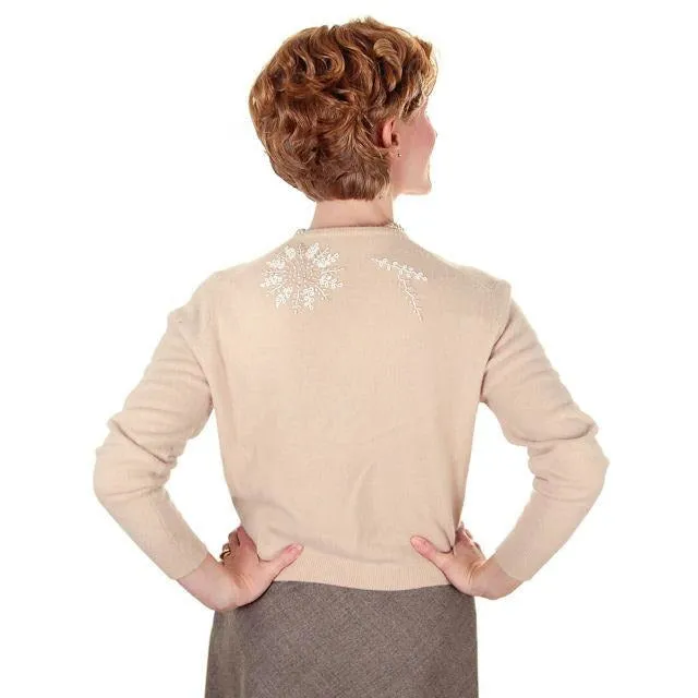 Vintage Taupe Cashmere Beaded Cardigan Sweater 1950s Small-Med