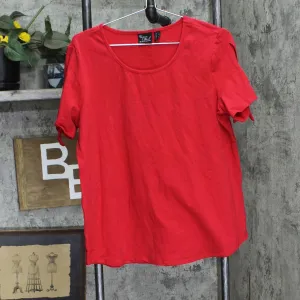 Women with Control Womens Knit Arm Tie Short Sleeve Shirt Top Red L