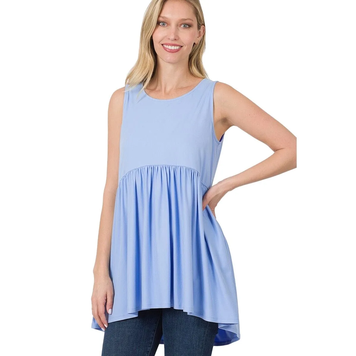 Zenana Light Rose Sleeveless Empire Waist Top - PT3145